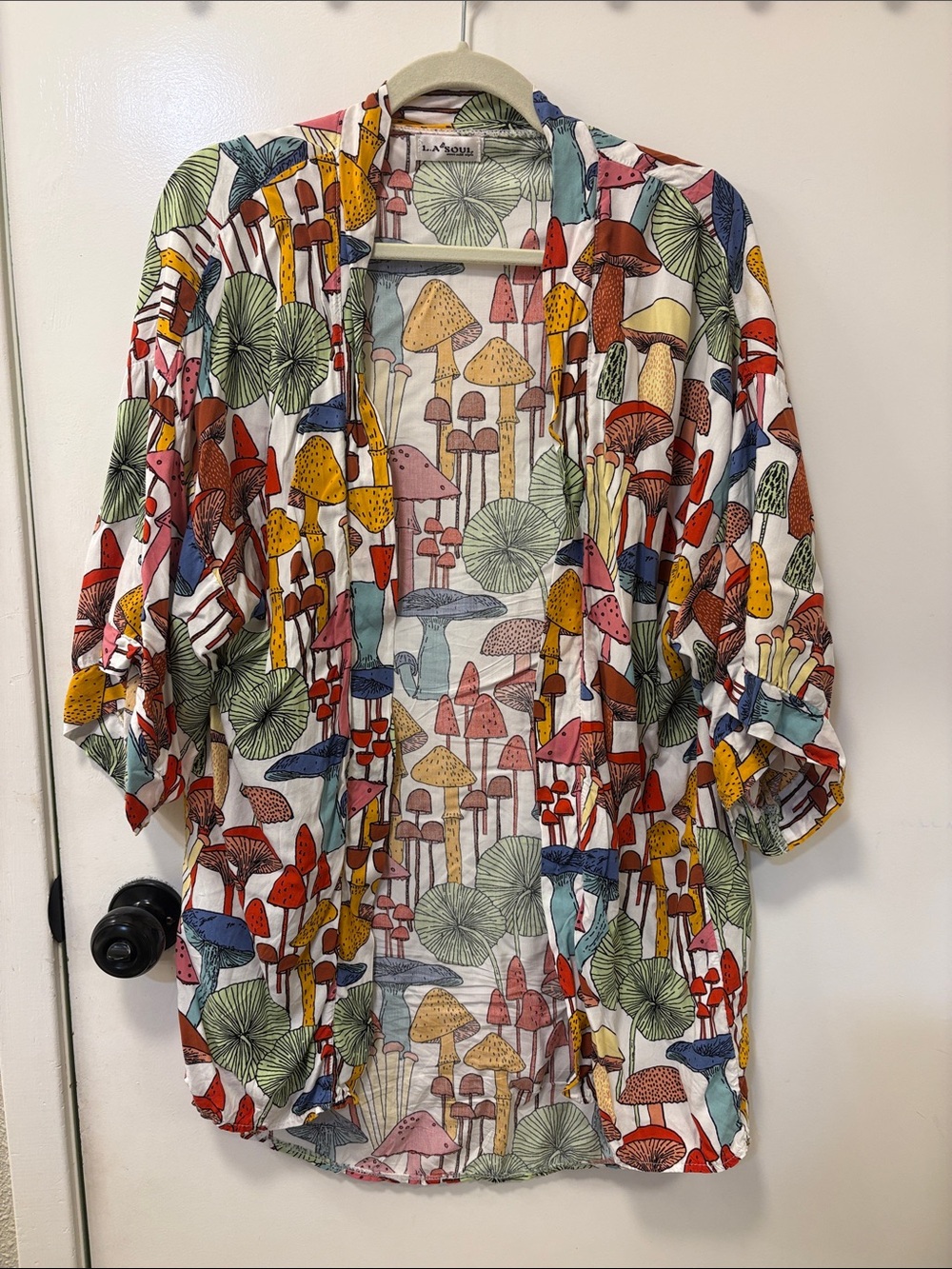 Multicolor Mushroom Print Kimono Jacket